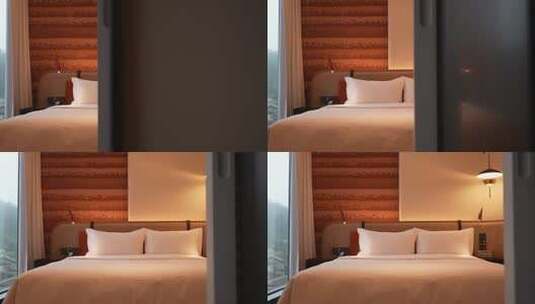 酒店卧室双人大床高清在线视频素材下载