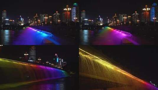 南宁南湖夜景南湖桥流水高清在线视频素材下载