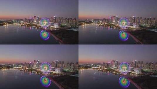 航拍欢乐港湾摩天轮夜景全景高清在线视频素材下载