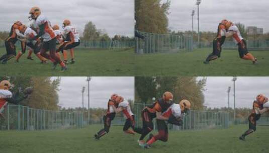 游戏中的美式橄榄球队球员接球并落地战斗高清在线视频素材下载