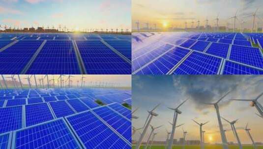 工业化城市新能源太阳能风能发电设施高清在线视频素材下载