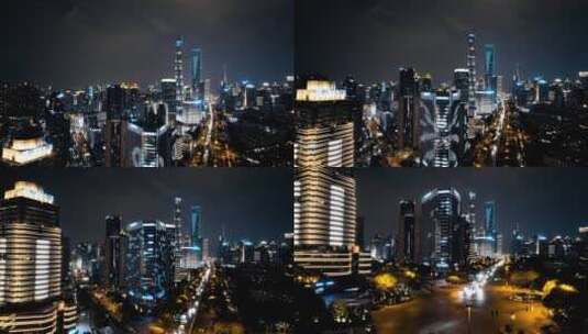 上海浦东世纪大道夜景航拍高清在线视频素材下载