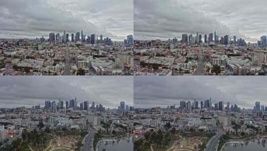 城市航拍加州洛杉矶麦克阿瑟公园城市天际线高清在线视频素材下载