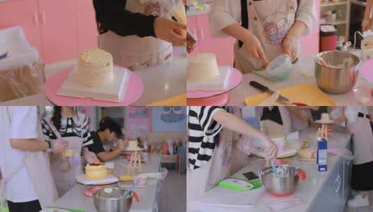 （多镜头）烘培制作生日蛋糕高清在线视频素材下载