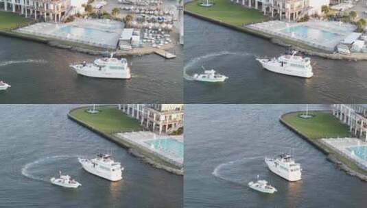路易斯安那州新奥尔良，一艘豪华游艇摩托艇离开南方游艇俱乐部码头高清在线视频素材下载