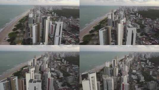 上面的海洋边摩天大楼，累西腓的Boa Viagem。巴西东北部。
巴西累西腓/Drone 4高清在线视频素材下载