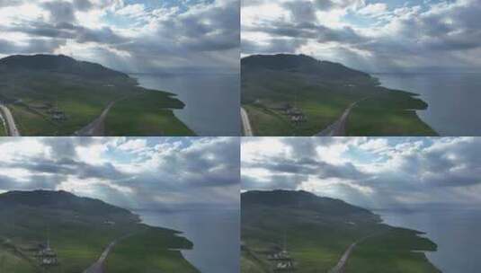 赛里木湖无人机航拍 丁达尔效应高清在线视频素材下载