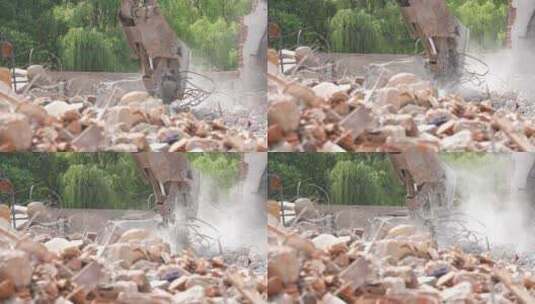 挖掘机在拆除建筑垃圾高清在线视频素材下载