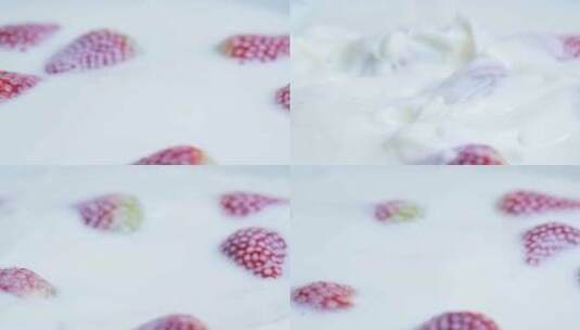 草莓掉在牛奶里高清在线视频素材下载