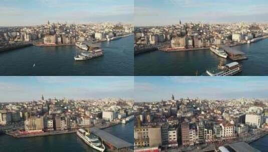 无人机拍摄城市码头一隅高清在线视频素材下载