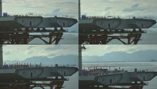 4k航拍珠海黄茅海跨海大桥钢箱梁吊装高清在线视频素材下载