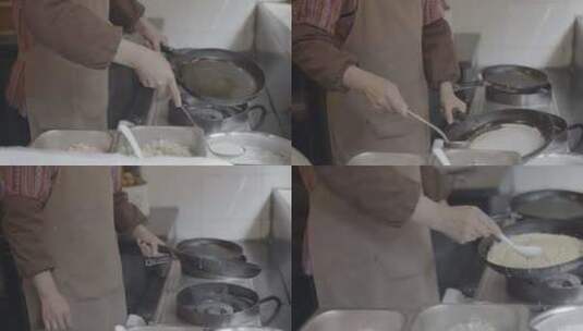女人自制煎饼的过程高清在线视频素材下载