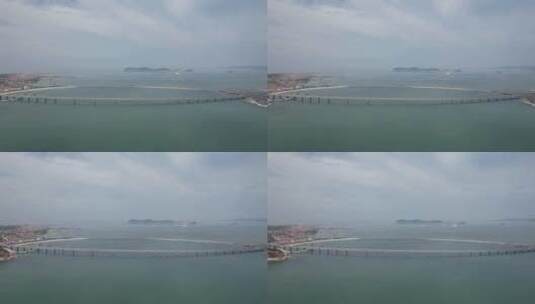 海上唯美大桥交通长岛南北岛航拍高清在线视频素材下载