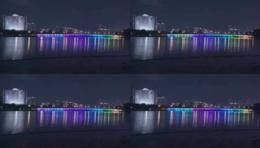 南宁南湖公园南湖大桥瀑布流水夜景灯光秀高清在线视频素材下载