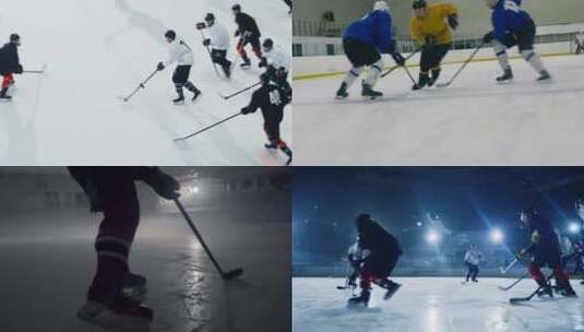 【合集】冰球运动员练习冰球高清在线视频素材下载