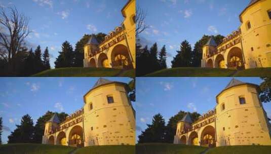 立陶宛日落中的诺维利斯基城堡高清在线视频素材下载