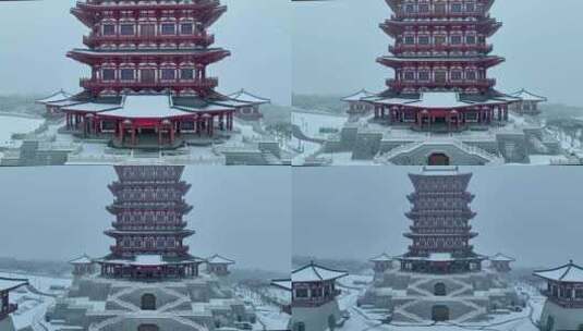 航拍牡丹博物馆雪景高清在线视频素材下载