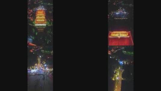 枣庄台儿庄古城夜景打树花航拍宣传片段高清在线视频素材下载