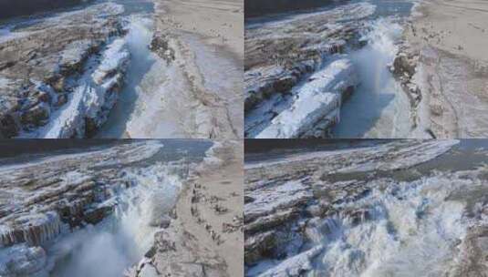 黄河壶口瀑布冬季黄河水冰挂高清在线视频素材下载