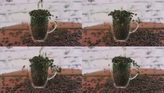 咖啡豆掉落在杯子里高清在线视频素材下载