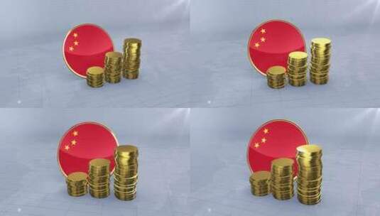 中国国旗与素色金币塔高清在线视频素材下载