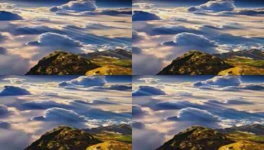 阳光透过云层照在山顶上 高山云海AI合成高清在线视频素材下载