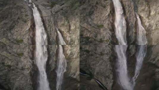无人机在马泽里瀑布上空的空中飞行。慢动作高清在线视频素材下载