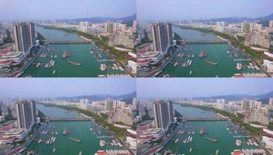 中国海南三亚鸿洲游艇码头高视角航拍风光高清在线视频素材下载
