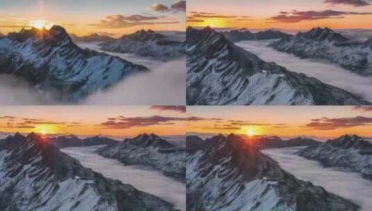 航拍高山山顶日出日照金山高清在线视频素材下载