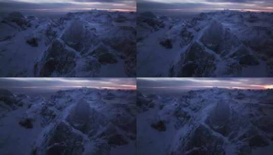 夜幕降临后，鸟瞰挪威山脉的冰冷壮丽高清在线视频素材下载