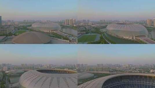 天津地标建筑奥林匹克中心航拍高清在线视频素材下载
