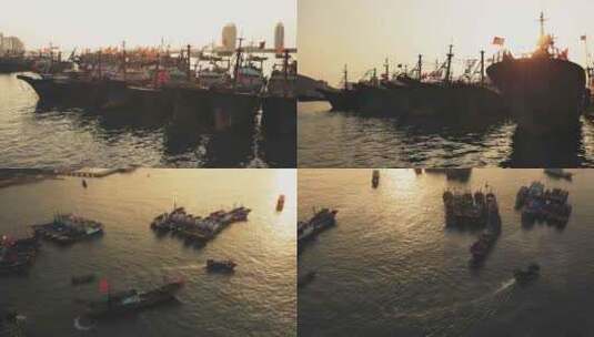 三亚中心渔港渔船航拍高清在线视频素材下载