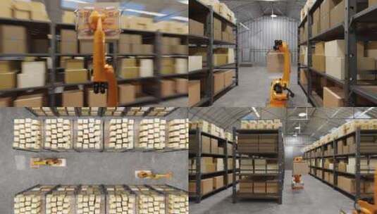 仓库自动机器人对箱子和货物的装卸，分拣高清在线视频素材下载