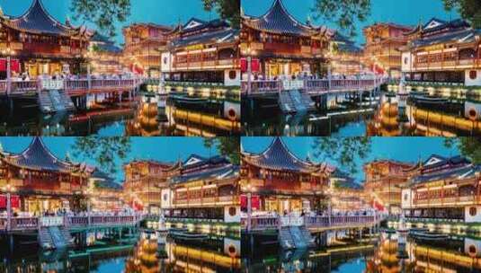 上海城隍庙豫园江南小镇古镇夜景延时高清在线视频素材下载