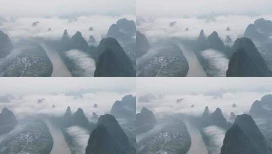烟雨漓江桂林山水日出云海高清在线视频素材下载