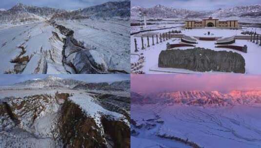 德令哈太阳能光伏发电站fpv航拍雪山雪景高清在线视频素材下载