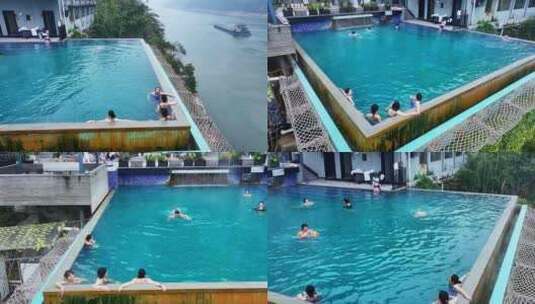 重庆江北铜锣峡温泉泳池高清在线视频素材下载