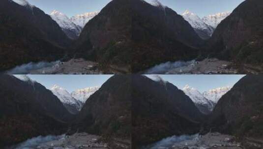 云南香格里拉雨崩村梅里雪山秋色高空航拍高清在线视频素材下载