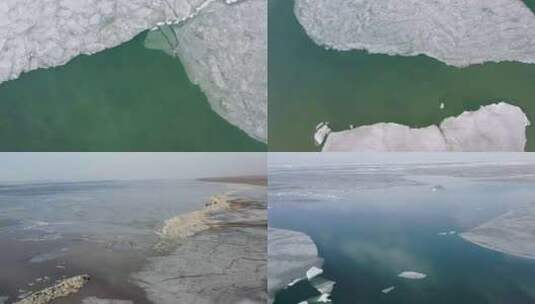4K航拍冬季青海湖结冰的湖面冰面冰雪消融高清在线视频素材下载