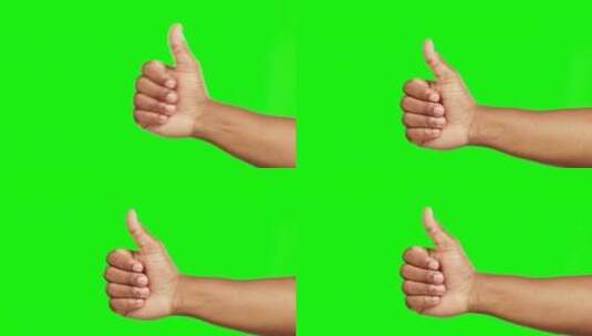 举手，竖起大拇指，在绿屏上赢得成功，因为高清在线视频素材下载