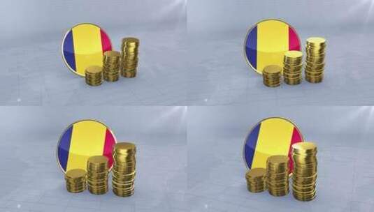 罗马尼亚国旗与普通金币塔高清在线视频素材下载