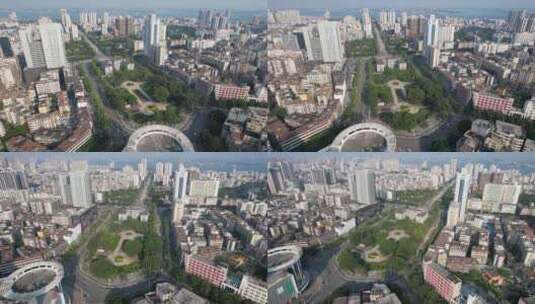 广东湛江人民广场人民大会堂航拍高清在线视频素材下载