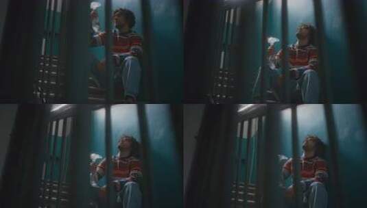 没有生命意义的人独自坐在楼梯上高清在线视频素材下载