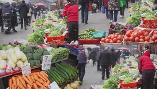 4K露天菜场人群高清在线视频素材下载