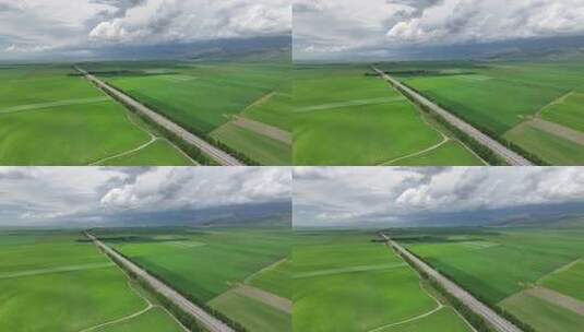 新疆伊犁昭苏G577农田航拍乡村田野风光高清在线视频素材下载