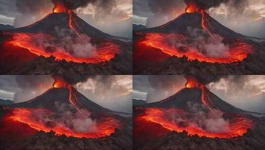 火山喷发熔岩流淌景象高清在线视频素材下载