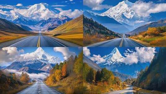 雪山下的公路 大雪山背景山路 向前的道路高清在线视频素材下载