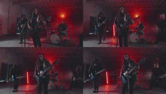 充满活力的摇滚乐队在室内现场表演高清在线视频素材下载