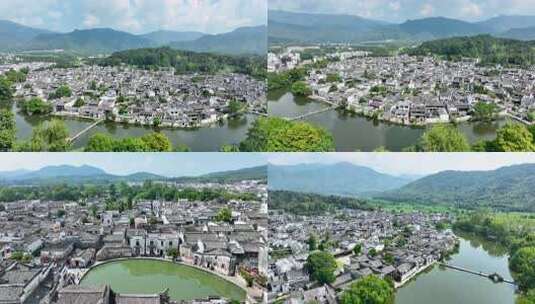 中国画里的乡村安徽宏村徽派建筑群航拍风光高清在线视频素材下载