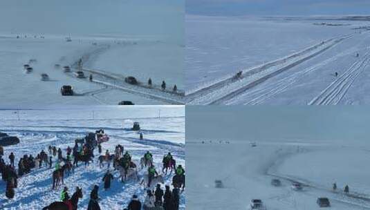 内蒙锡尼河十五庙会雪原赛马场景高清在线视频素材下载